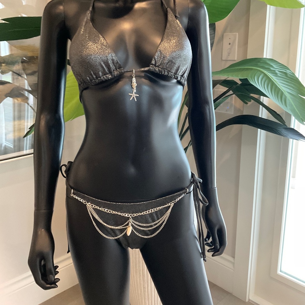Shimmery Black Bikini with Charming Bikini Charms!